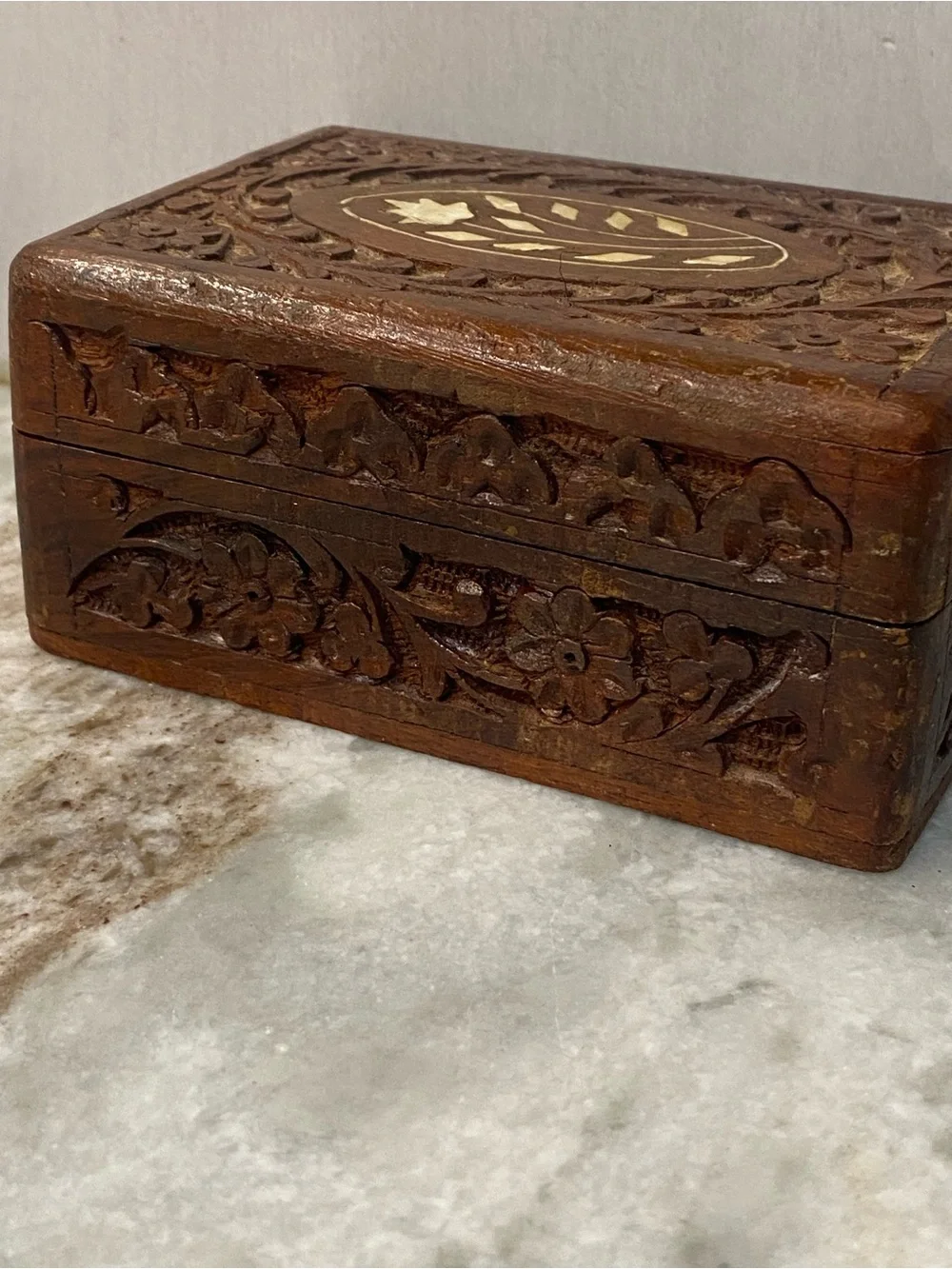 Vintage Pier 1 Carved Wood Trinket Box India Boho